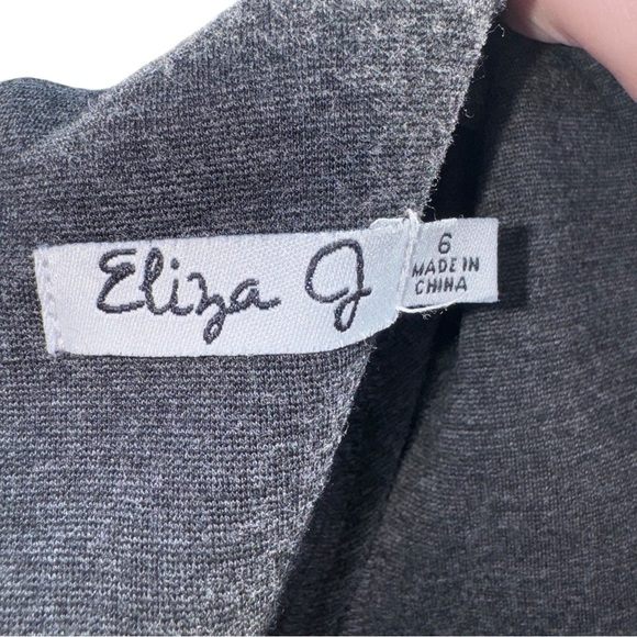ELIZA J. Charcoal Gray Fit & Flare Mini Dress Jeweled Embellished Neckline Sz 6 - Picture 9 of 11